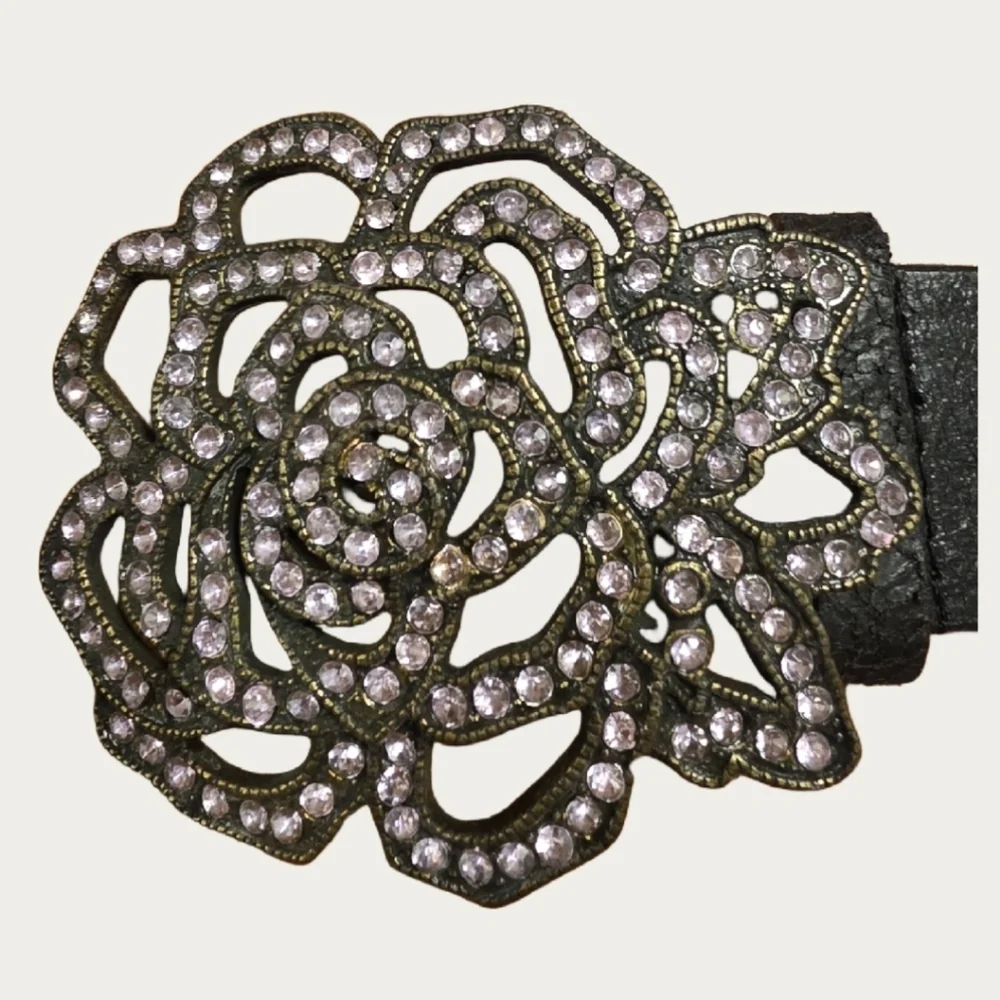 Vintage Glitz Pink Rhinestone Black Leather Belt Sz 35
